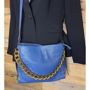 Viola Castellani Purse Women Crossbody Bag Italian Designer Blue Gold Chain Glam